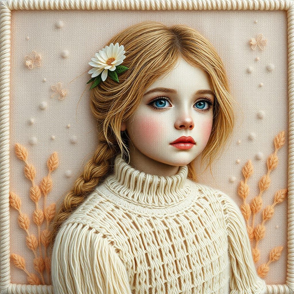 Knitted Girl Portrait in Dreamy Ethereal Style