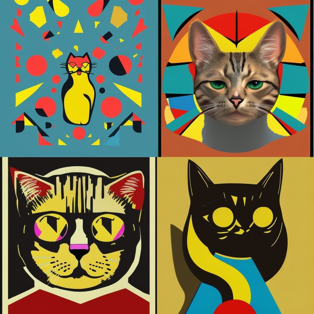 Pop Art Cat Hero in Geometric Bauhaus Style