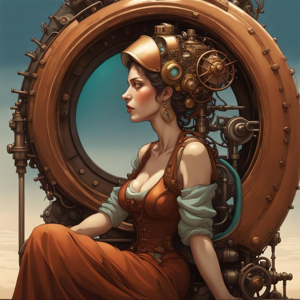 Pensive Figures by Steampunk Engine, Art Nouveau Style