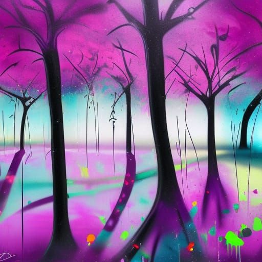 Graffiti Art of Polychromatic Purple Trees