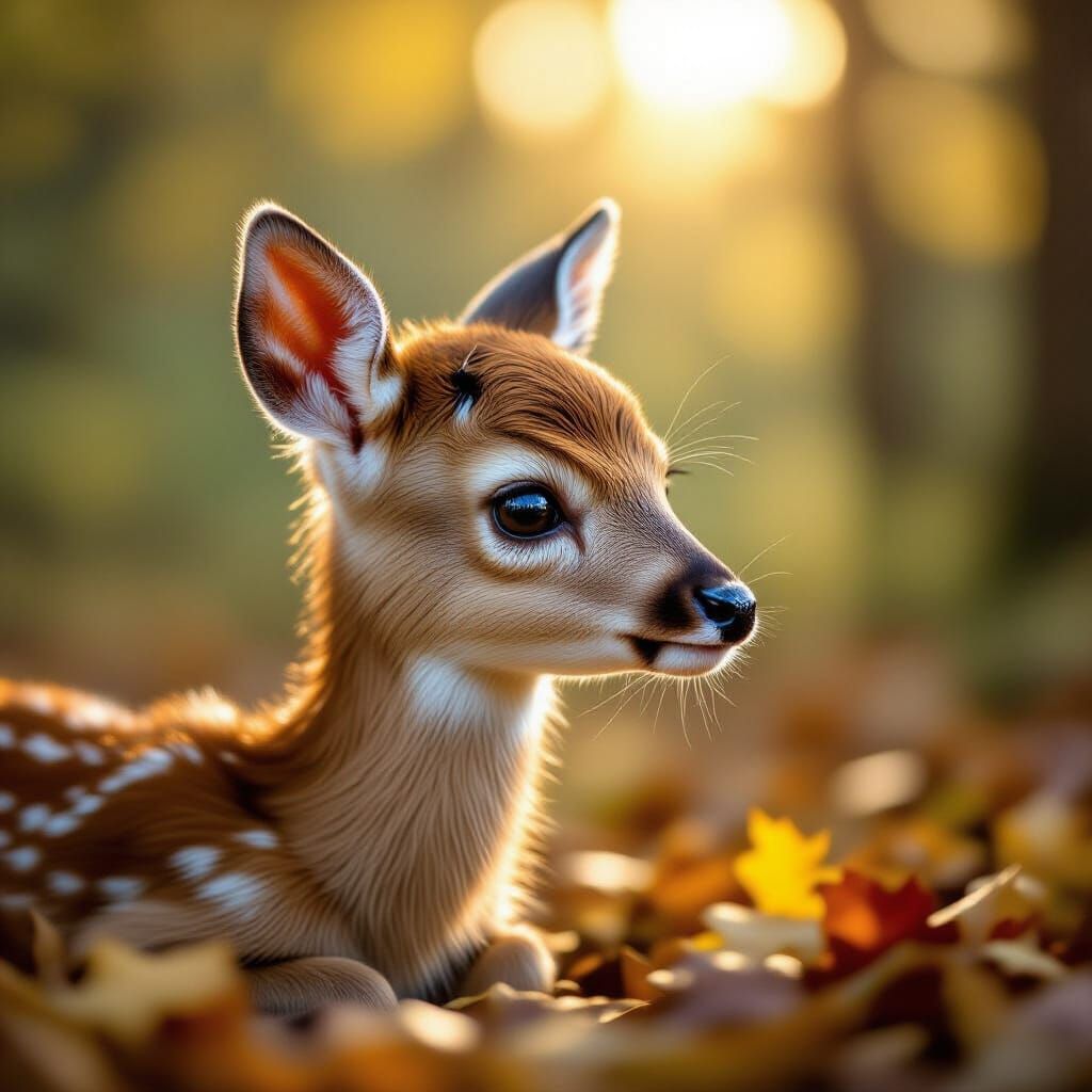 Realistic Baby Deer Portrait in Dappled Forest Light