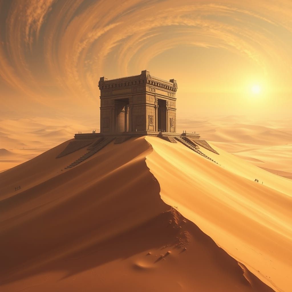 Ethereal Desert Monument in Futuristic, Surreal Style