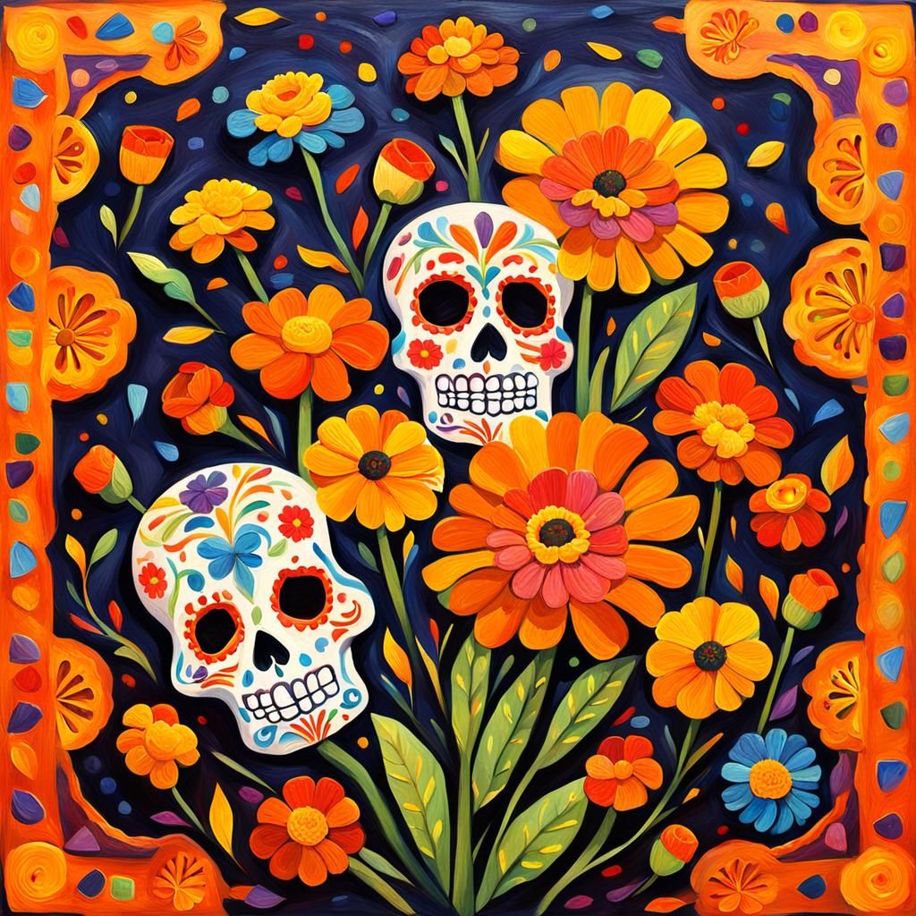 Day of the Dead Altar in Mexican Folk Art Style
