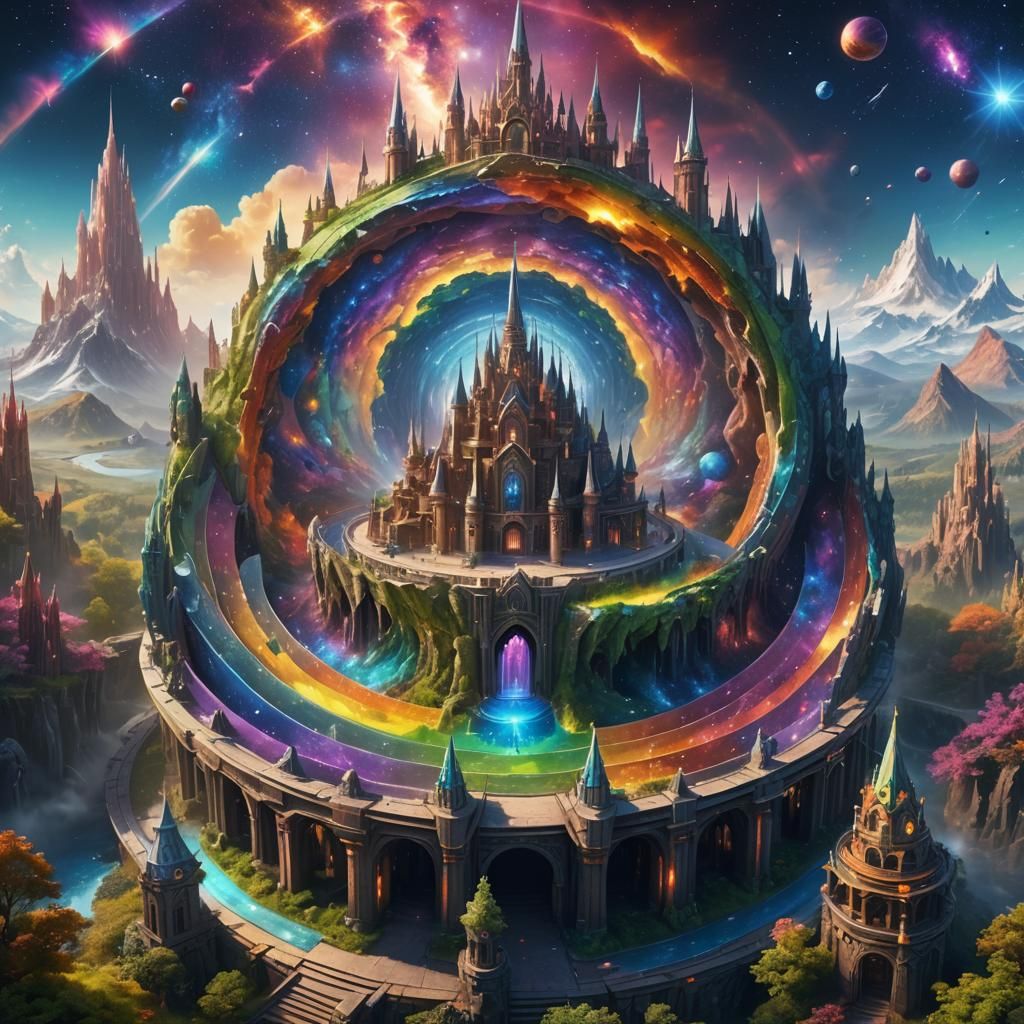 Rainbow Galaxy with Crystal Castle: Fantasy Art