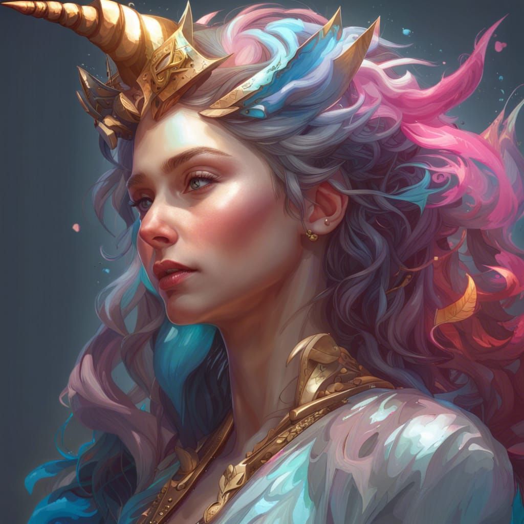Detailed Human Unicorn Portrait in Art Nouveau Style