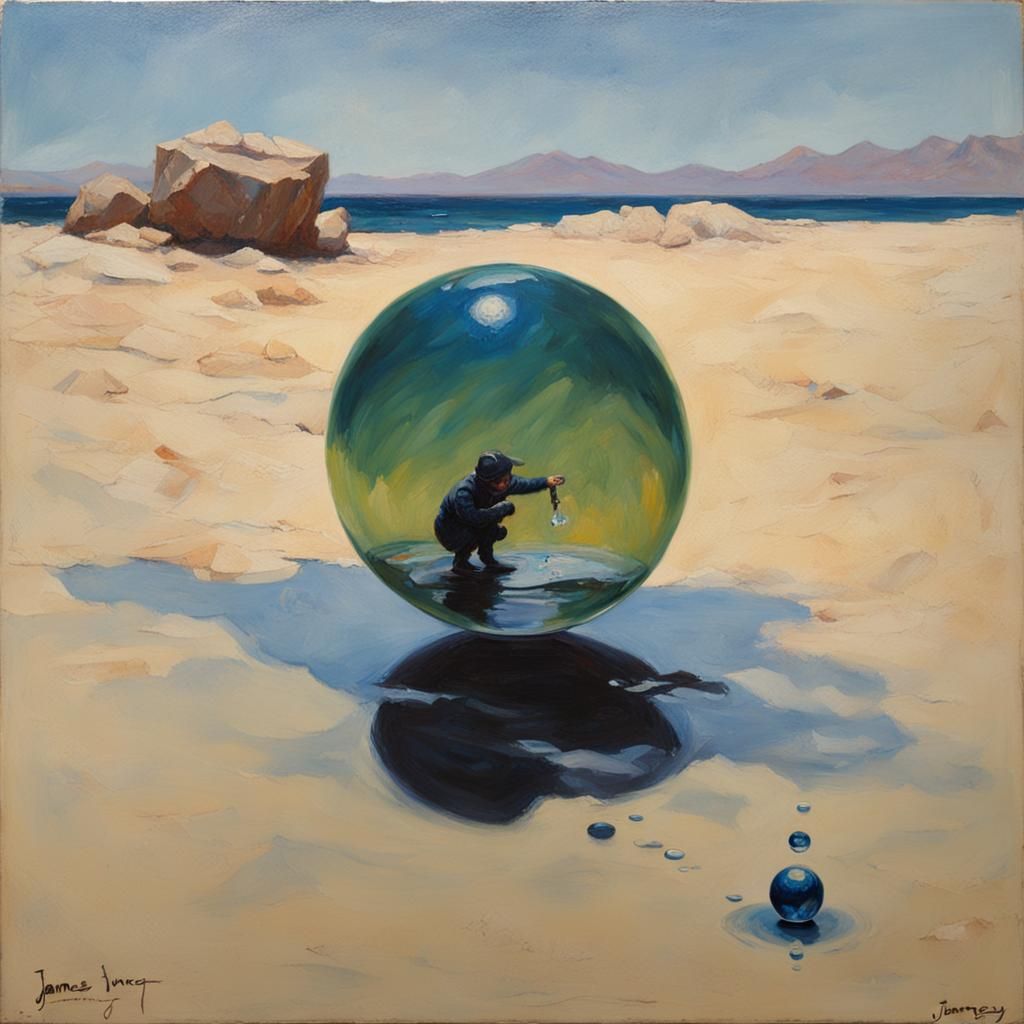 Eye Reflected in Water Droplet: Oil Painting