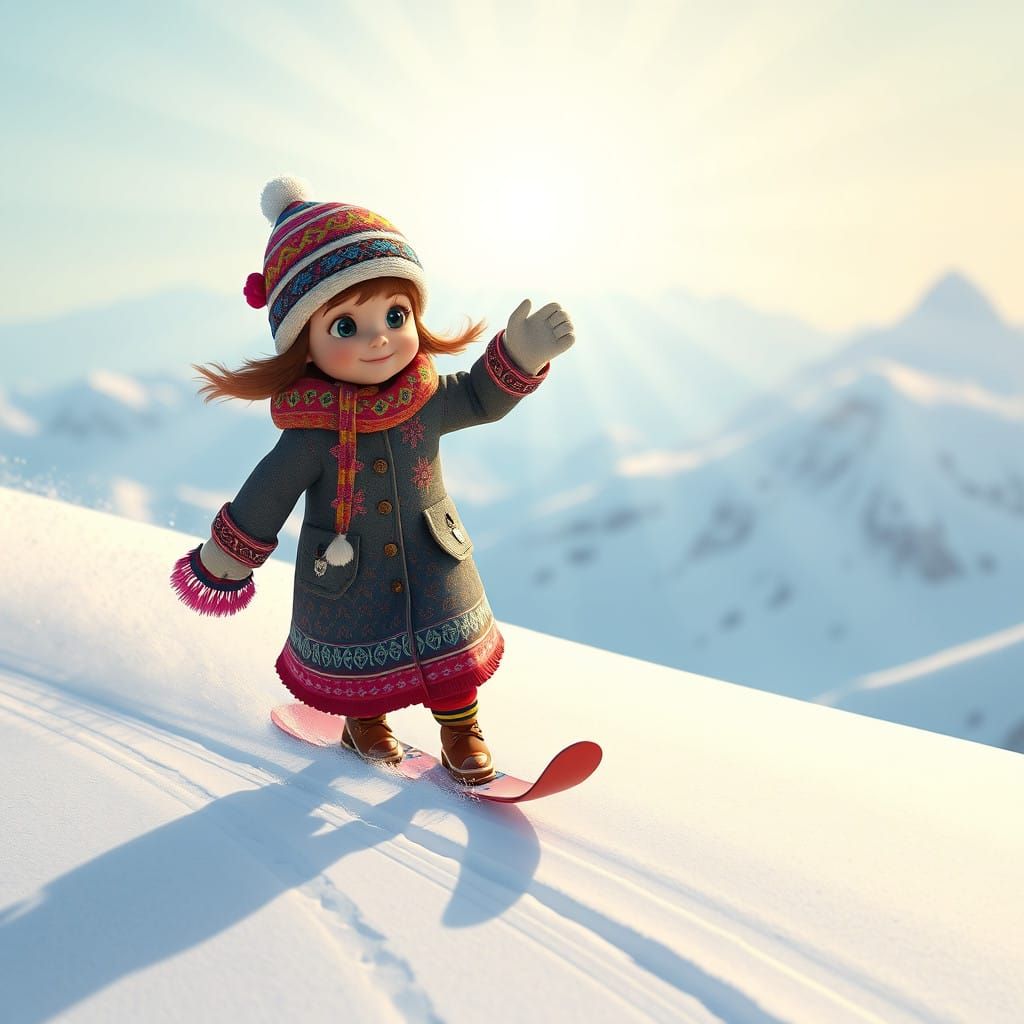 Skiing Ukrainian Girl in Vibrant Winter Coat