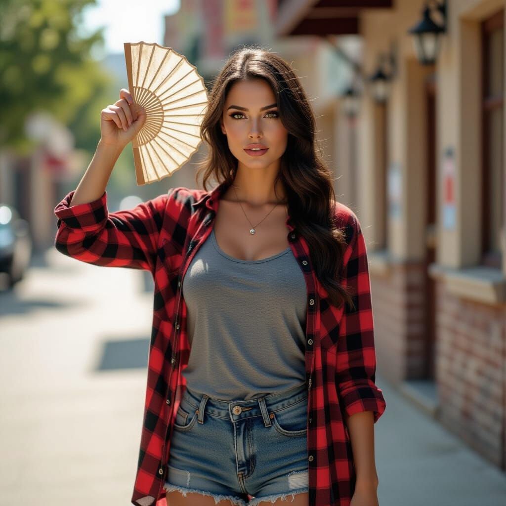 Gothic Woman Fanning Herself on Hot Summer Day