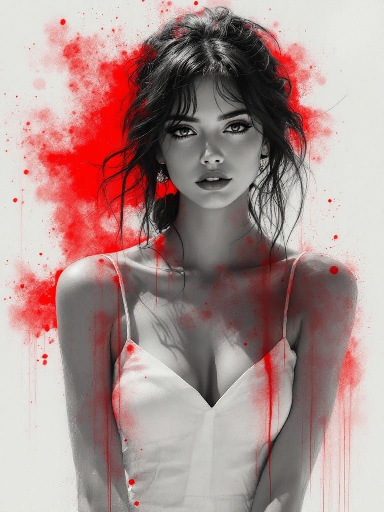 Monochromatic Figure Study with Red Accent in Photographic S...