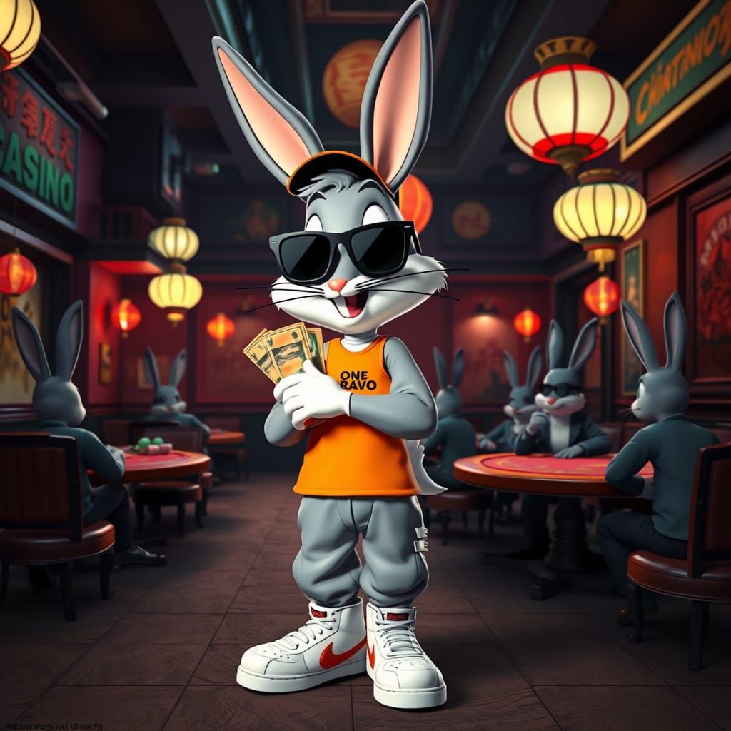 Bugs Bunny Gangster in Chinatown: 3D Pixar Style