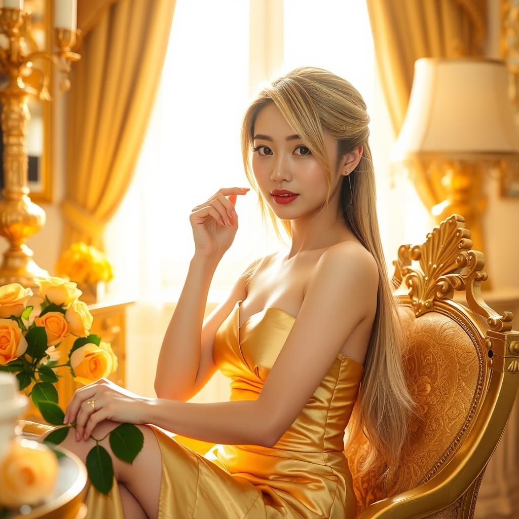 Beautiful Japanese Woman in Gold Setting