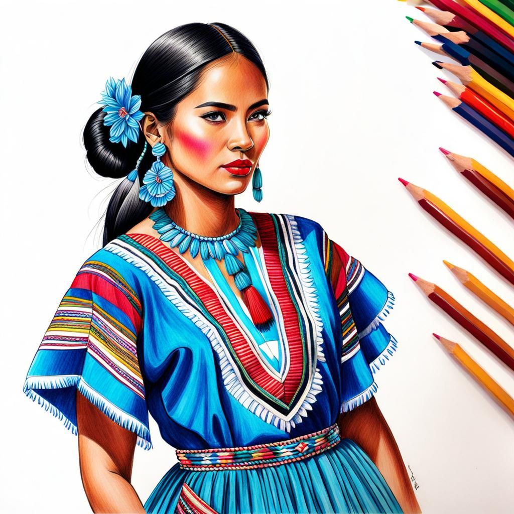 Guatemalan Fashion Design Sketch with Traditional Elements