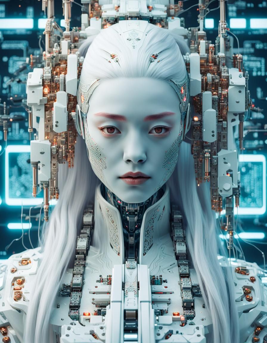 Futuristic Geisha Android Portrait in Cyberpunk Style