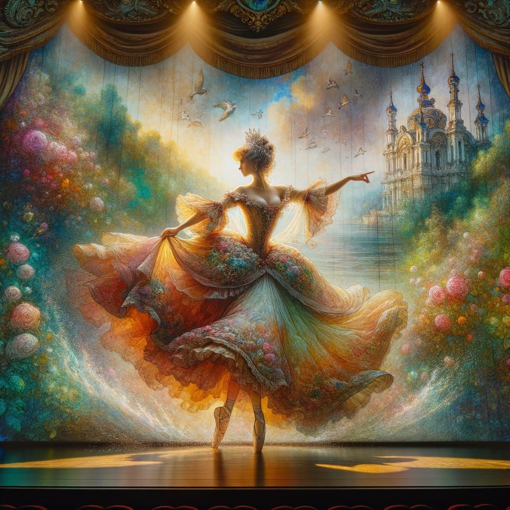 An elegant princess in a flowing gown, reminiscent of a bygo...