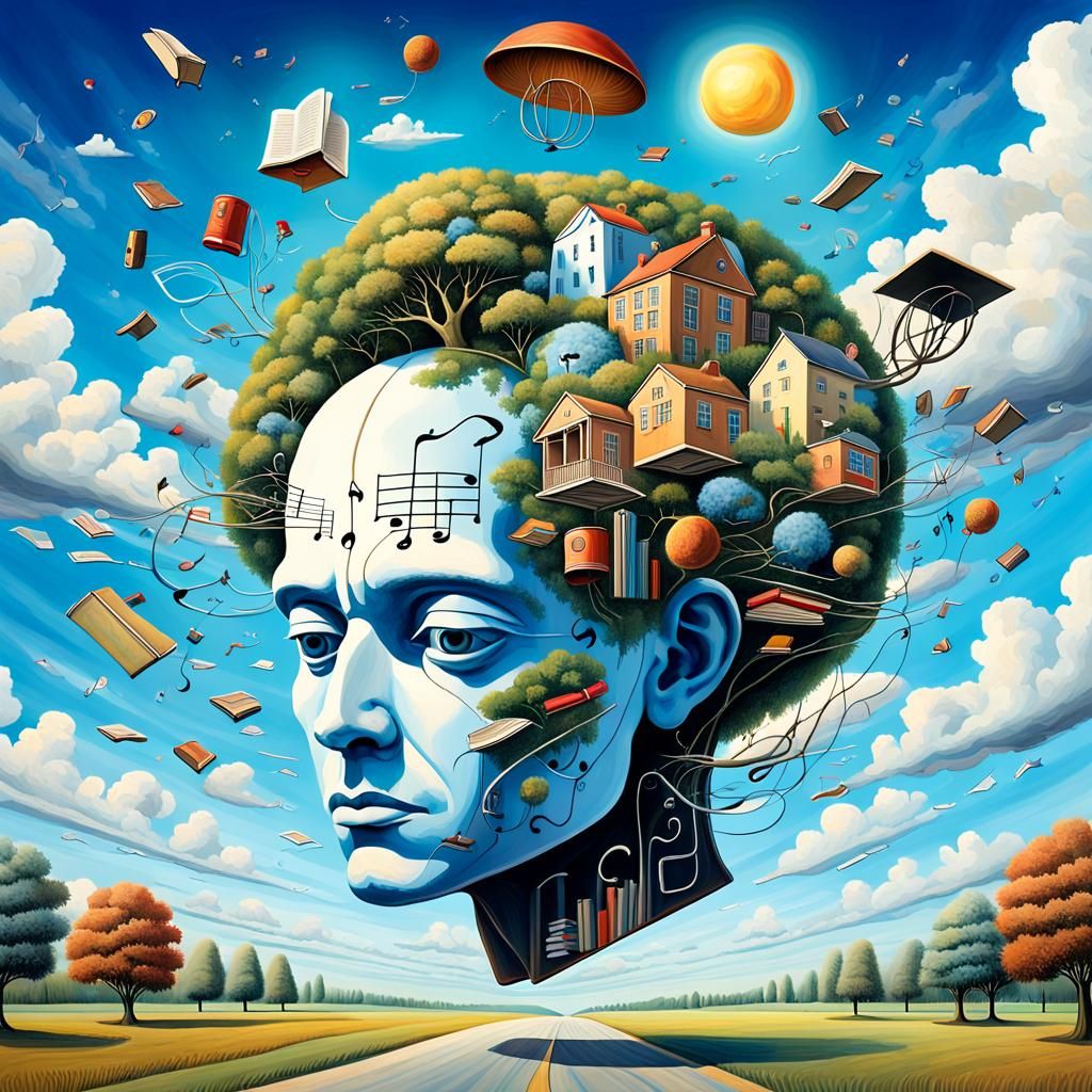 Surreal Mindscape with Floating Objects as Painting