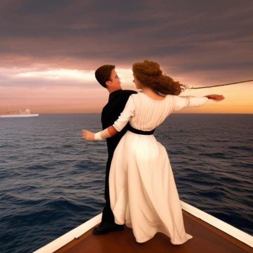Titanic's Jack and Rose Fly at Sunset