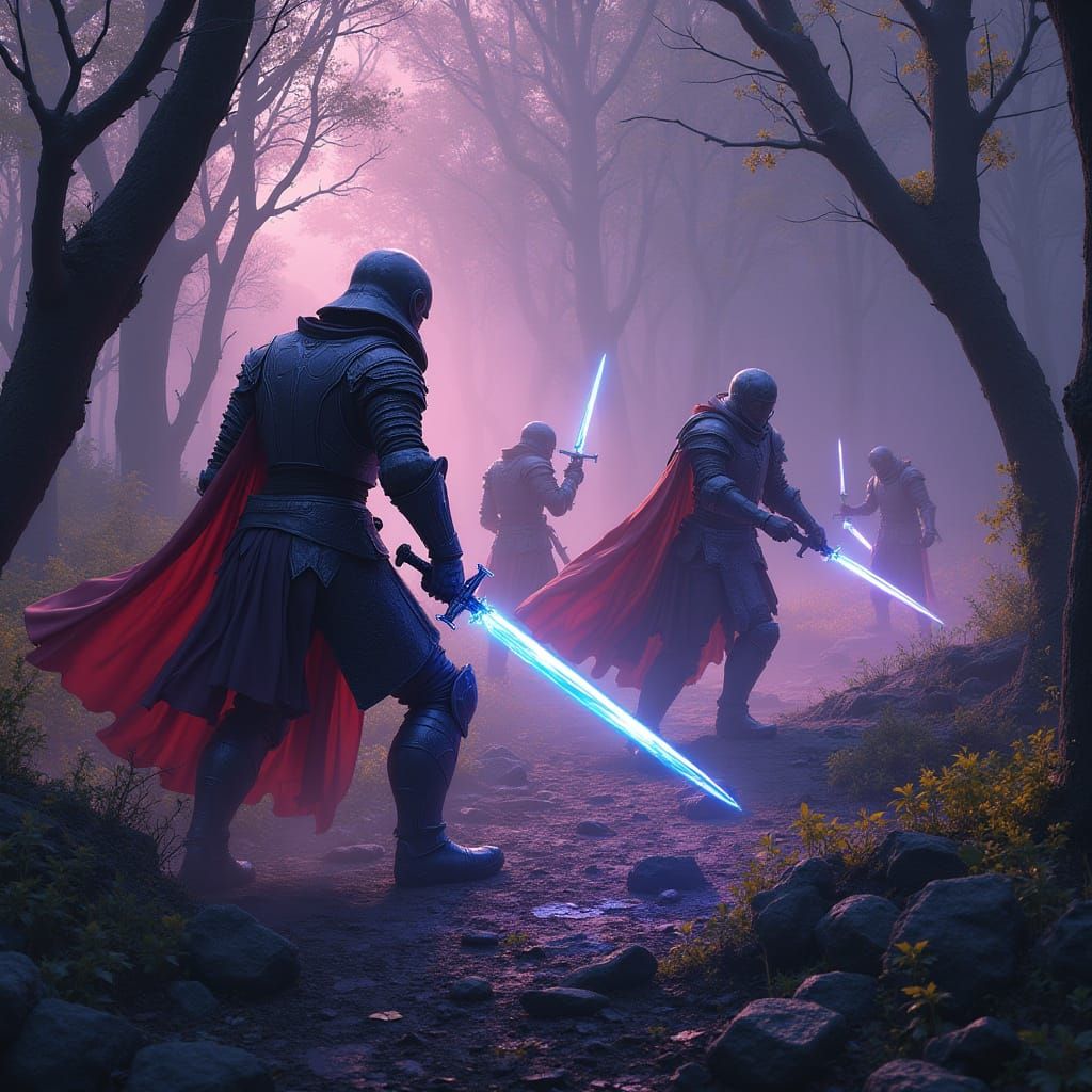 Ethereal Battle of Cyber Knights and Medieval Warriors in a ...