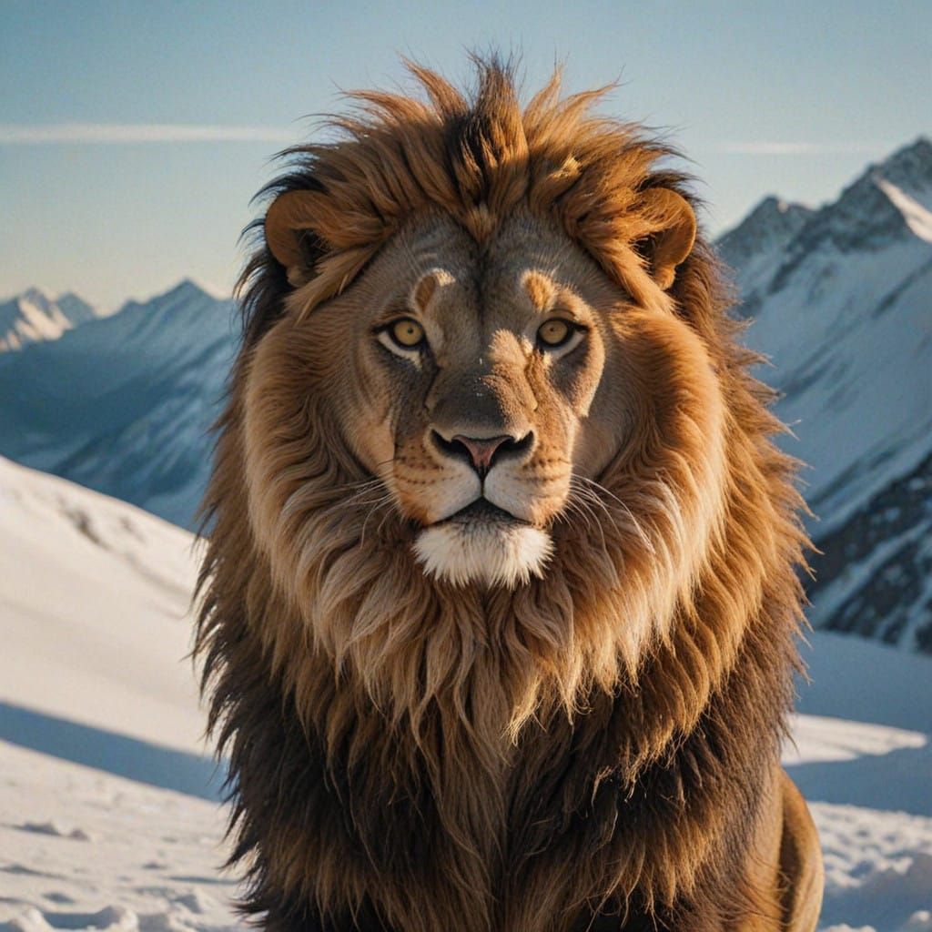 Regal Lion Rides the Snowboard Peak