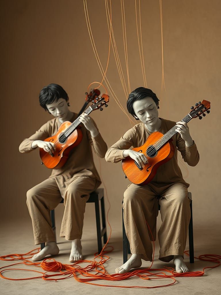 Abstract String Figures Playing Instruments