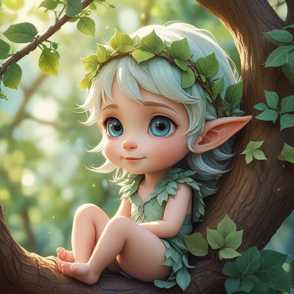Adorable Chibi Elf Child in Watercolor Style