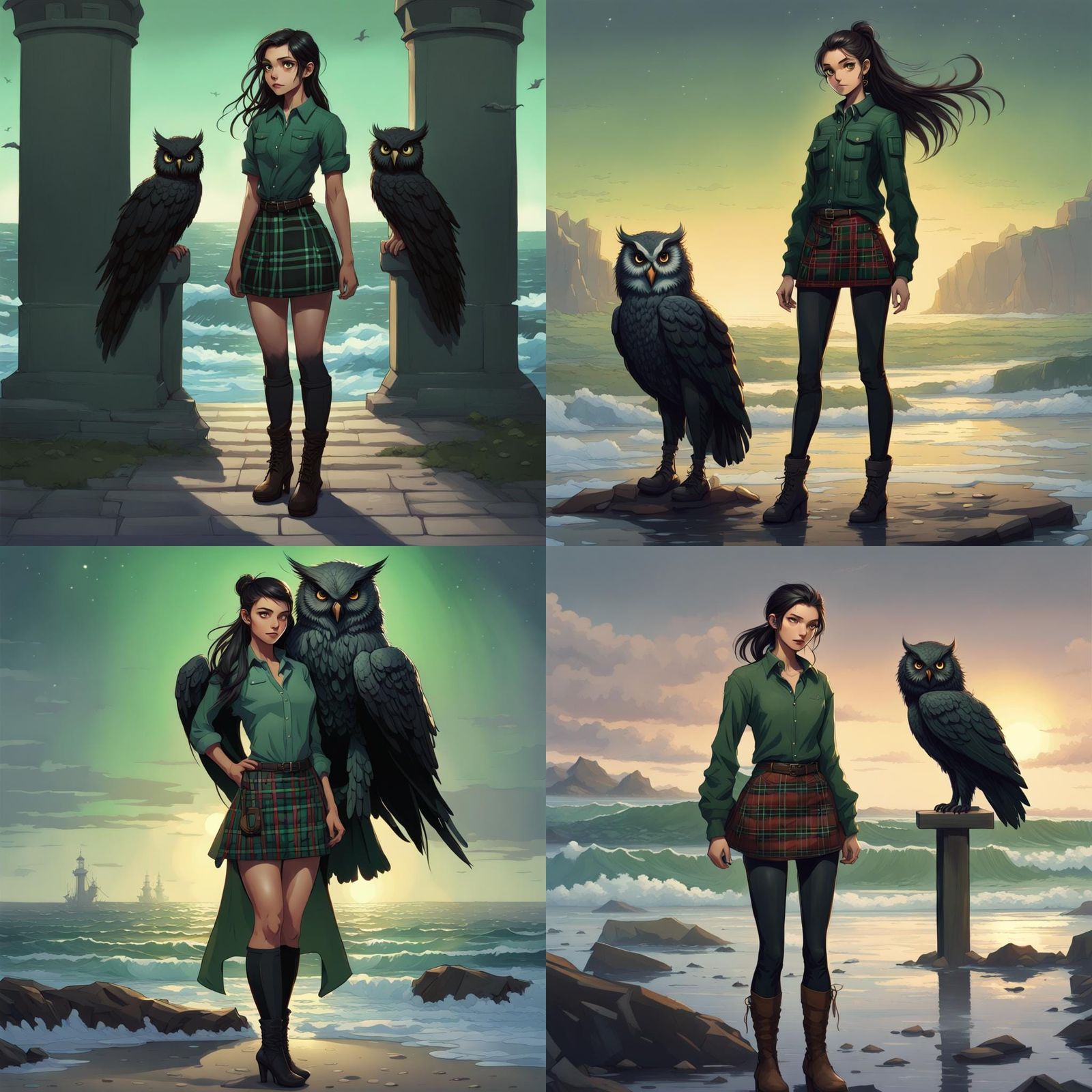 Girl with Owl in Art Nouveau Style