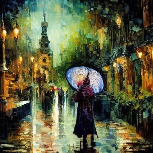 Victorian Lady Lost in Rainy Palace Garden