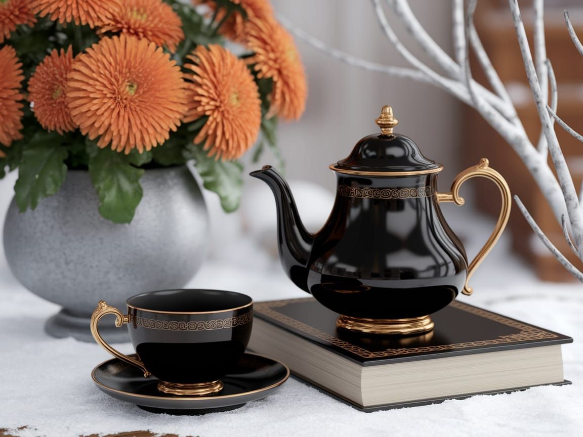 Cozy Winter Scene with Gold Accents