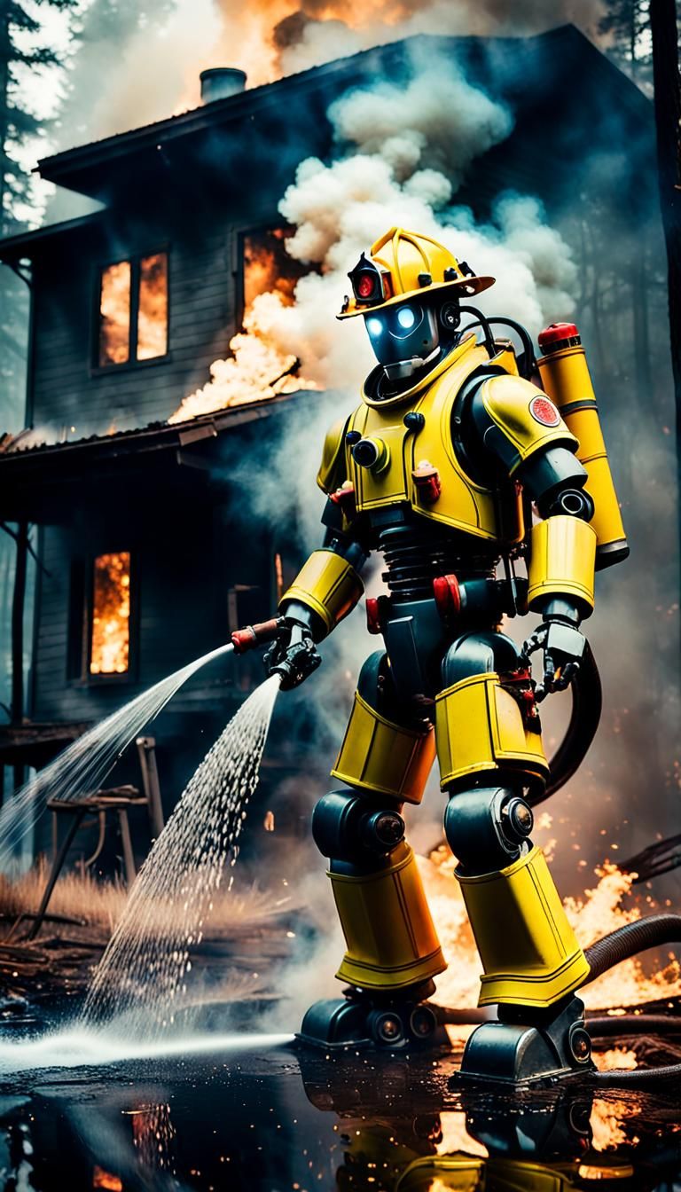 Firefighter Robot Puts Out Forest Fire