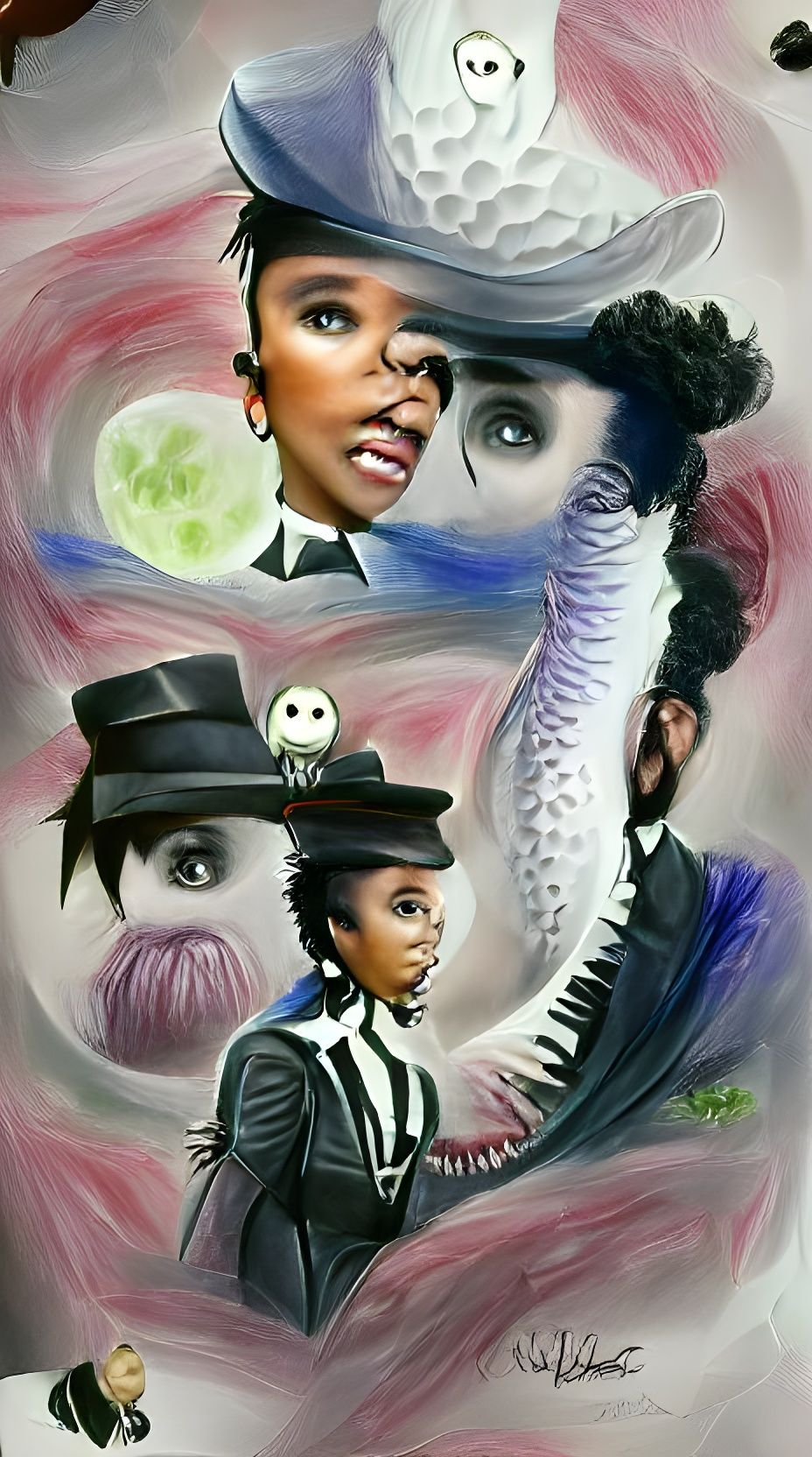 Janelle Monae Portrait in Tim Burton Style
