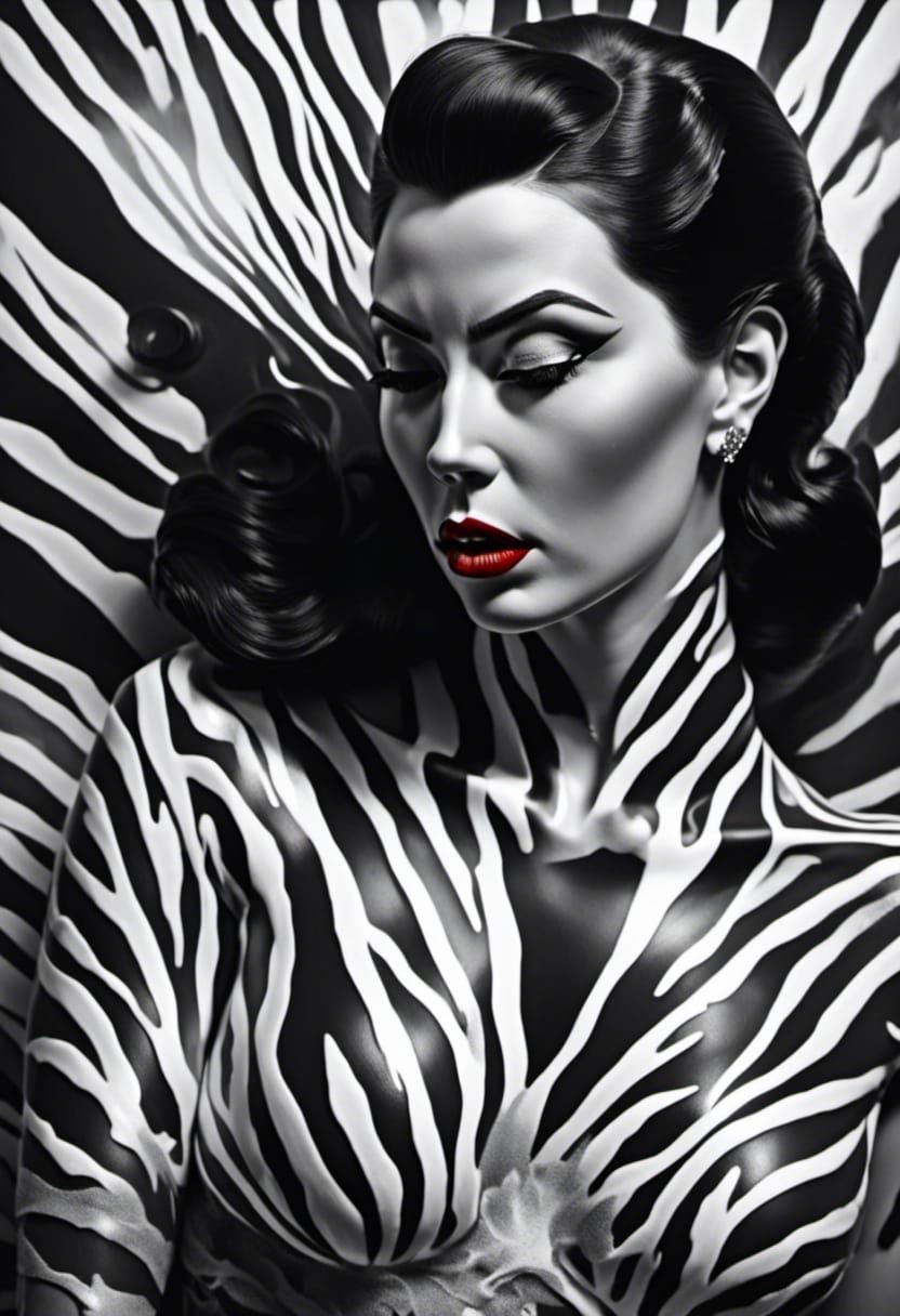 Tattooed Pinup in Hyperreal Oil Painting Style