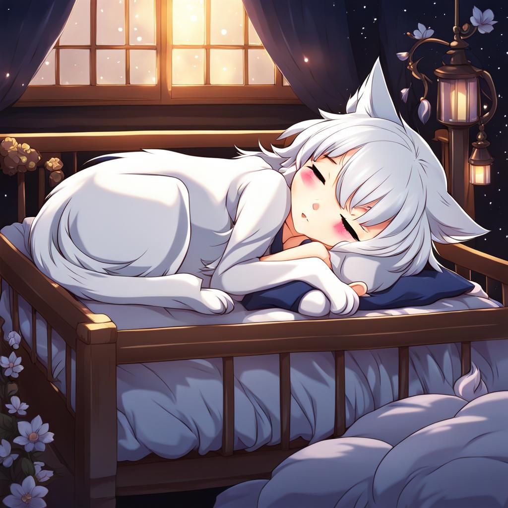Chibi Wolf Girl Sleeping: Anime Style