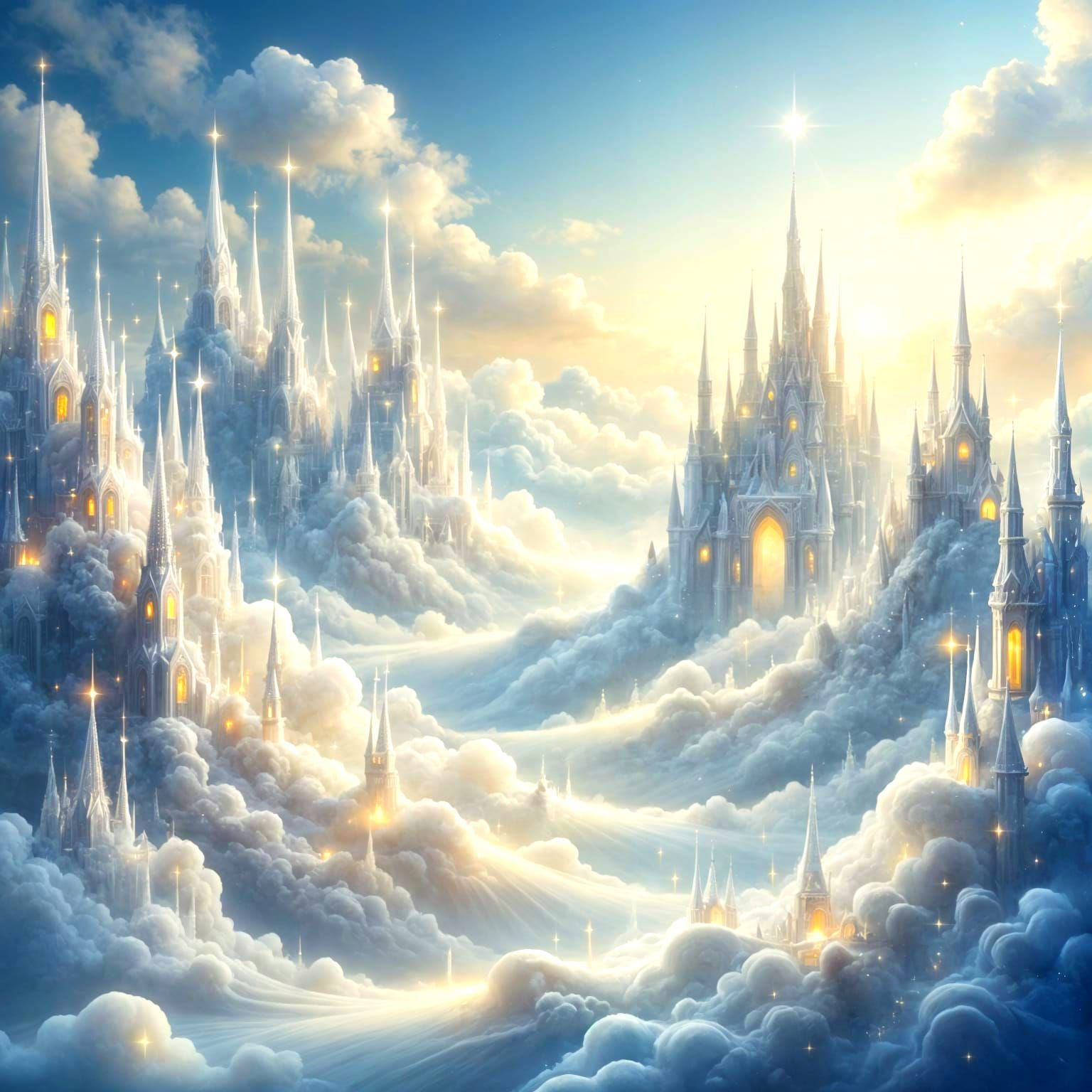 Ethereal Cloud City With Floating Castles