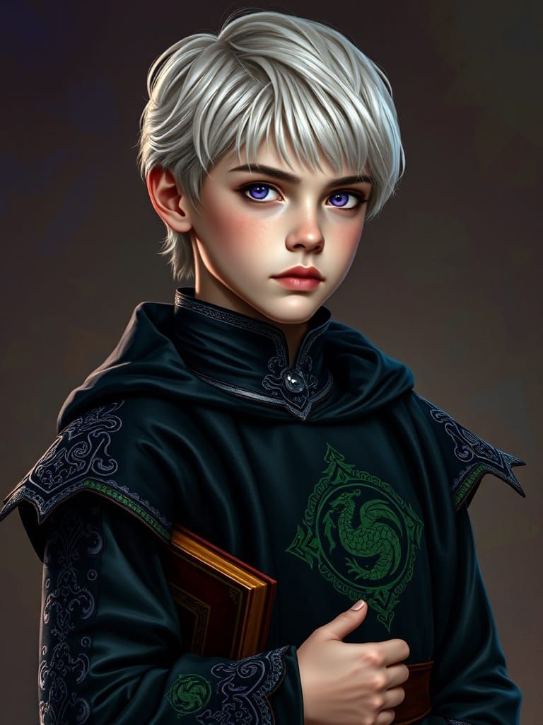 Young Prince's Quiet Determination in Dark Fantasy Art