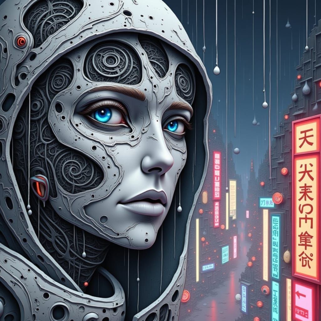 Cyberpunk Assassin in Neon Cityscape