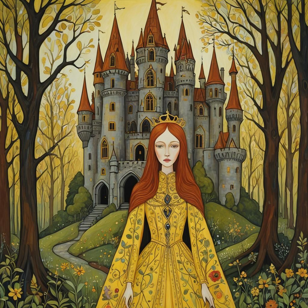 Fairytale Queen in Naive Art Brut Style