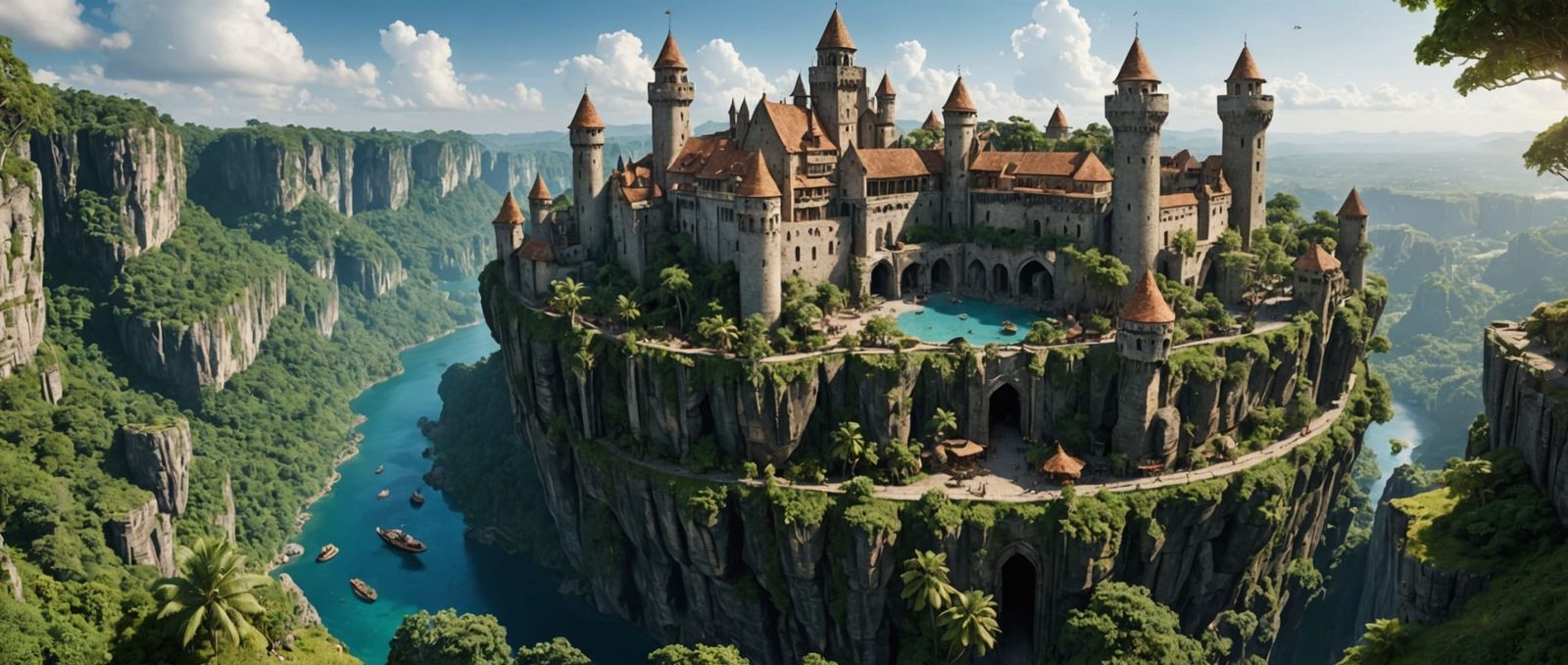 Majestic Medieval City Above Jungle Canopy