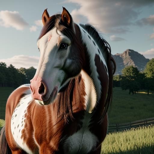 Hyperrealistic Clydesdale Horse in Lush Green Field