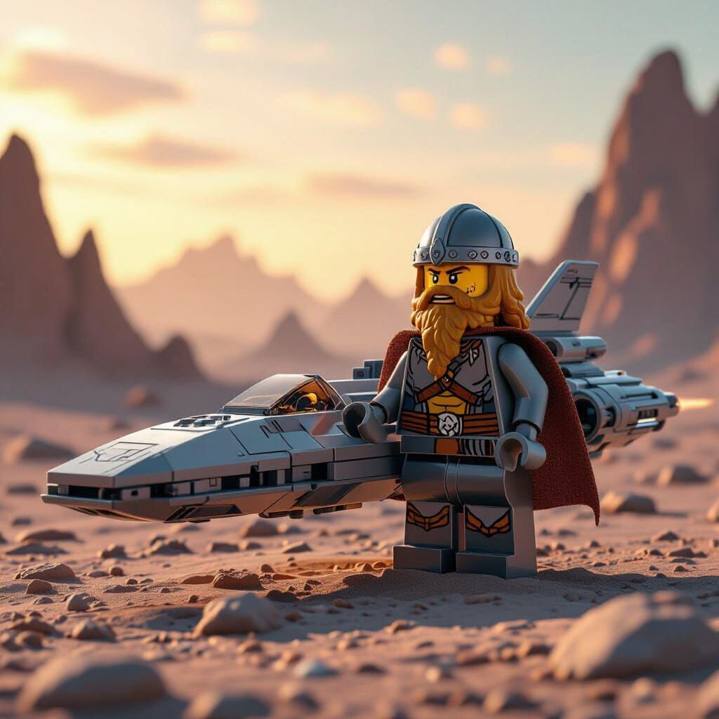 Lego Viking Commands Starship on Alien Planet