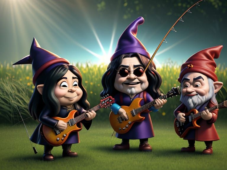 Black Sabbath as Garden Gnomes in Pixar Style