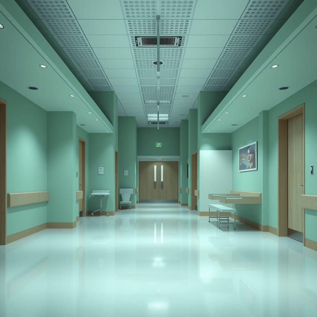 Serene Mint Green Hospital Room with Calming Ambiance