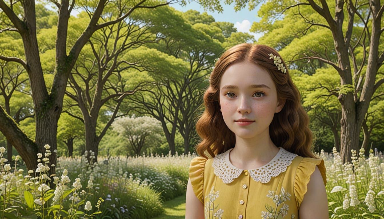 Young Girl in Whimsical Studio Ghibli-Inspired Summer Scene