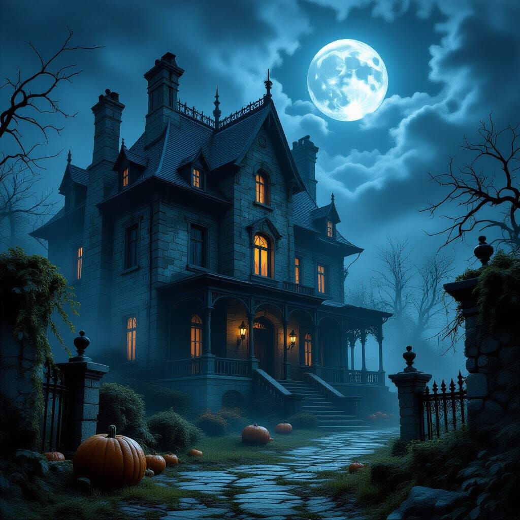 Spooky Haunted Mansion on Halloween Night