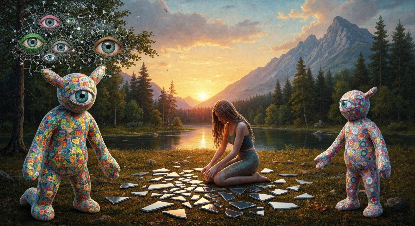 Surreal Fragmented Sculpture of Woman at Sunset