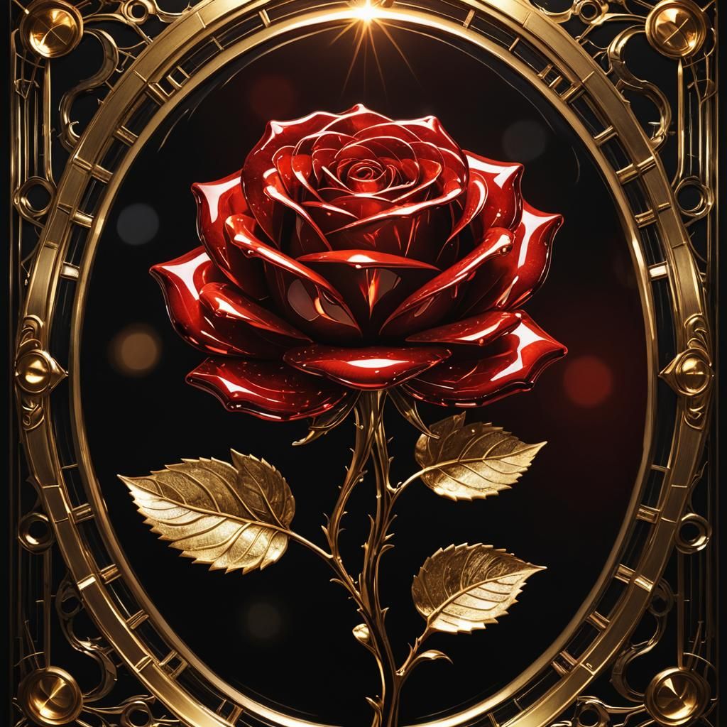 Red Glass Rose in Art Deco Style