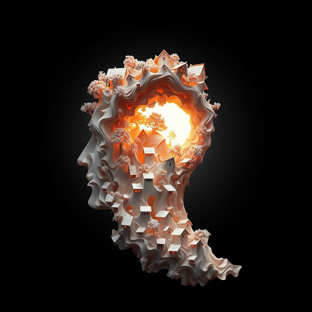 Fractal Landscape Man Profile in Digital Art Style