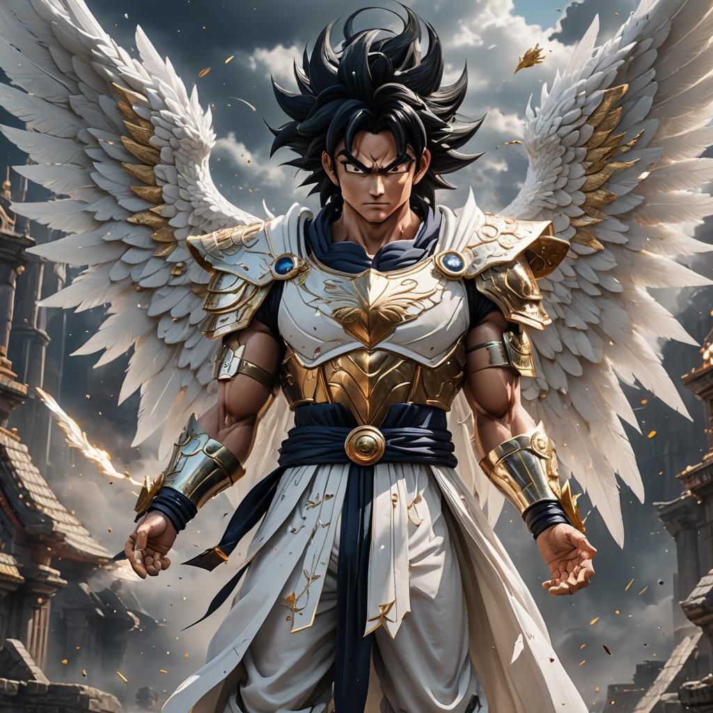 Saiyan Warrior with Angelic Wings: Fantasy Art
