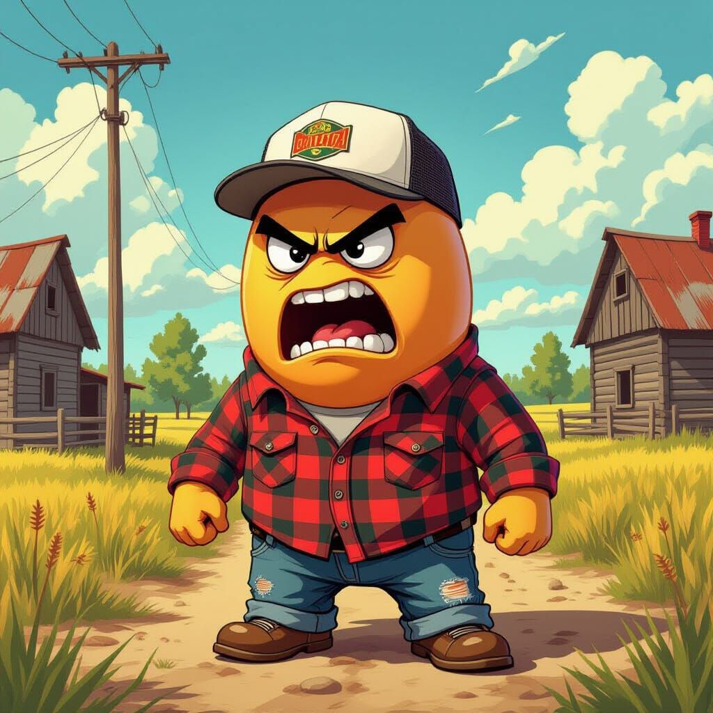 Enraged Redneck Egg in Rustic Setting