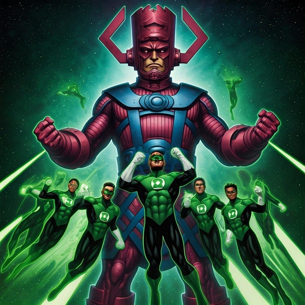 Green Lanterns Confront Galactus in Comic Book Art