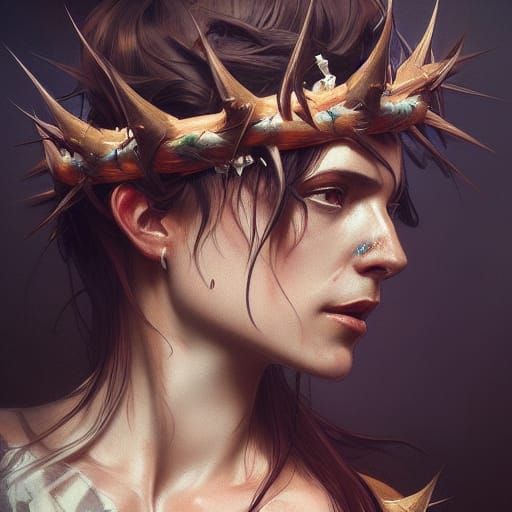Crown of Thorns Portrait in Hyperdetailed Style
