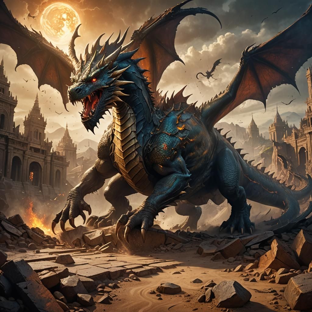 Earth Dragon Rising from Earthquake, Fantasy Art